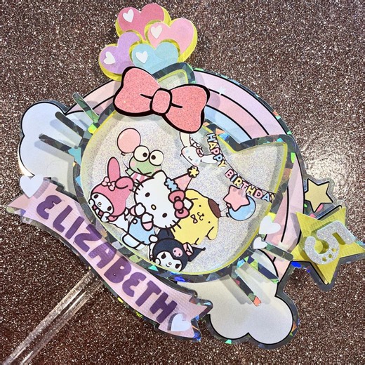 Hello Kitty and Friends Cake Topper – Pastel Pink Glitter Sanrio Birthday – Personalized Name Cake Decoration – Kawaii Sparkle Party Decor - Etsy