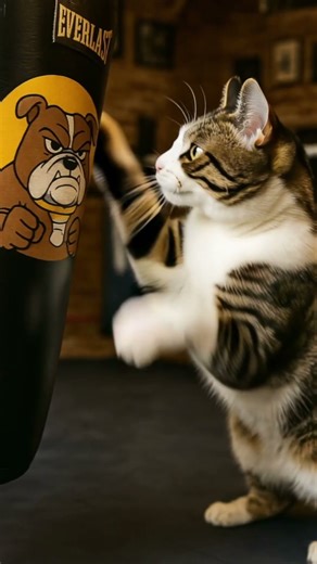 Boxing Cat vs. Bulldog Bag: The Ultimate Gym Showdown!