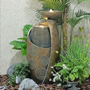 Vase Outdoor Water Fountain, 31.4''H Jar Waterfall Fountain with Warm LED Lights&Durable Pump for Yard, Porches, Home Décor,Garden,Office
