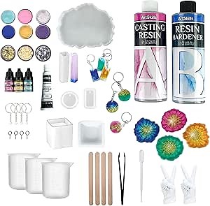 Amazon.com: ArtSkills Epoxy Resin Kit for Beginners, Clear Craft Resin Art Kit with Silicone Molds, Alcohol Inks, Glitter, Mica Powder & Accessories, 41 pc