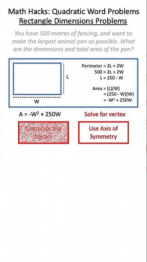 Math Hacks: Quadratic Word Problems - Rectangle Dimensions