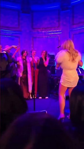 Sabrina Carpenter onstage with Jenna Ortega, Emma Stone, Kristen Wiig & HAIM at the SNL50 afterparty
