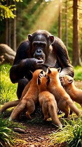 Zuzzi monkey feeding baby fox cubs