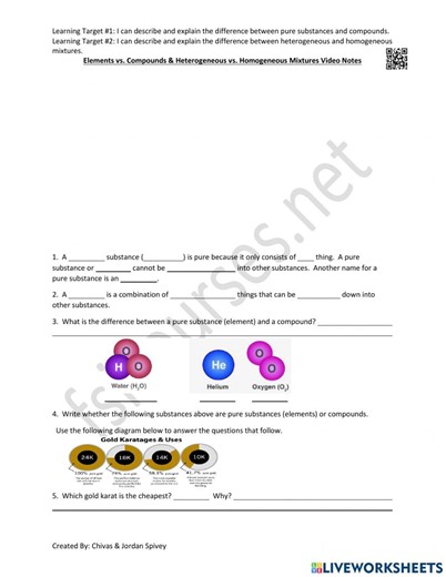 Elements vs. Compounds video notes online exercise for