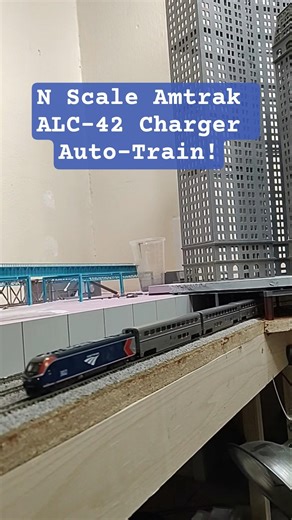 N Scale Amtrak ALC-42 Charger Auto-Train Makes Its First City Run!