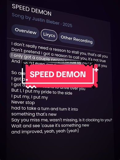 Justin Bieber's Speed Demon: Music & Lyrics