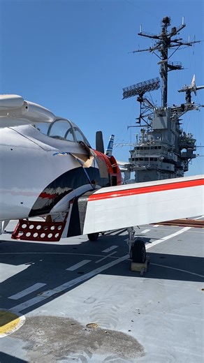 One question I tend to get from time to time is whether our aircraft elevators still work. Well...two of them do and here is some visual evidence from one of them! #usshornet #usshornetmuseum #t28trojan #navy | USS Hornet - Sea, Air and Space Museum