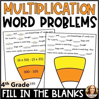 Fall Two-Step Multiplication Word Problem Template - Fill in the Blank Activity