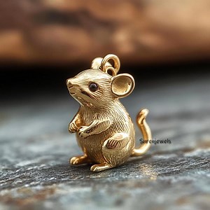 Solid 14k Gold Mouse Pendant: Designer Animal Jewelry - Etsy