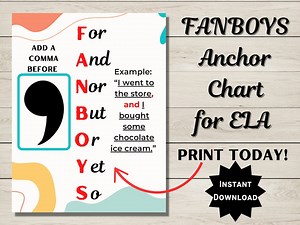 FANBOYS Anchor Chart for ELA | Conjunctions Anchor Chart | Instant Download | Printable | Bulletin Board, Interactive Notebooks, and More! - Etsy Australia