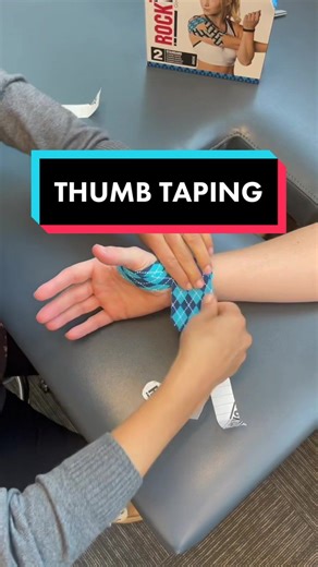 Thumb pain. Hypermobile 1st mcp. Minimum tension for two straps across thumb joint. #physicaltherapy #kinesiotape #rocktape #thumbpain #hyperfixated