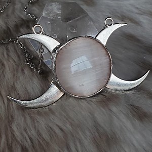 Selene - Selenite Triple Moon Necklace in Silver Soft Solder - Etsy