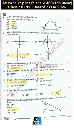 Answer key Math Class-10 Set-2 430/1/2(Basic ) CBSE board exam paper 2026. symmetry Education