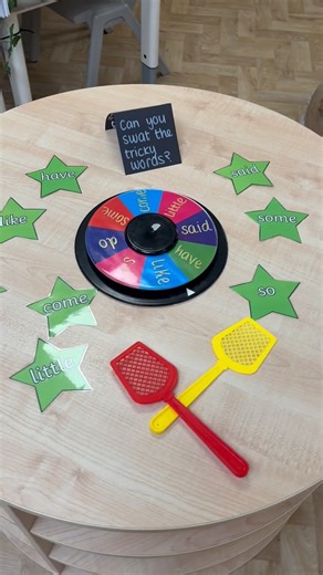 Emma on Instagram: "🎯 Swat the Tricky Words! 🪰 A fun and engaging game to help children recognise and read tricky words. Spin the wheel, find the matching word, and swat it fast! 🕵️‍♂️✨ #Phonics #TrickyWords #Phase4 #Provision #FYP"
