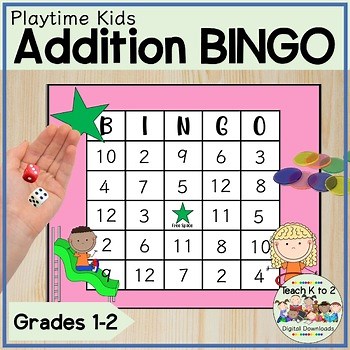 Addition BINGO With Dice Sums to 12 First or Second Grade Playtime Math Game