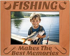 ThisWear Fish Photo Frame Fishing Makes the Best Memories Fish Gift Wood Engraved 5x7 Landscape Picture Frame