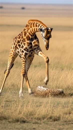 Giraffe vs Cheetah fight in savannah | 8k cinematic rare footage #savannahs #giraffe #8k