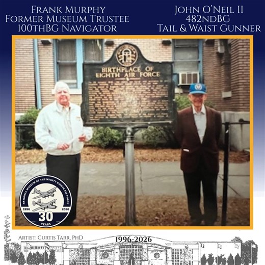 January 28, 1942 │ Activation of the Eighth Air Force in Savannah Today we celebrate a few of the World War II veterans photographed with the historical marker honoring the activation of "The Mighty 8th" in downtown Savannah, GA. ____ On January 28, 1942 the charter for the Eighth Air Force was activated in a former National Guard Armory in Savannah, Georgia. Its main objective was two-fold: first, to cripple Hitler’s war making capabilities by destroying factories and taking out transportation 