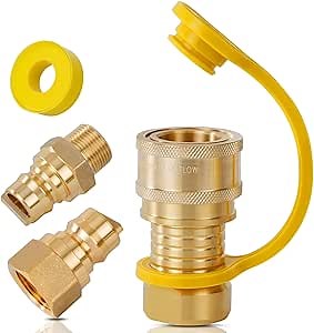 3/4'' Natural Gas Quick Connect Fittings - 4 PCS Solid Brass Propane Quick Connect Fitting with Sealed Connection for Gas Grill, RV, Fire Pit, Heater, Generator