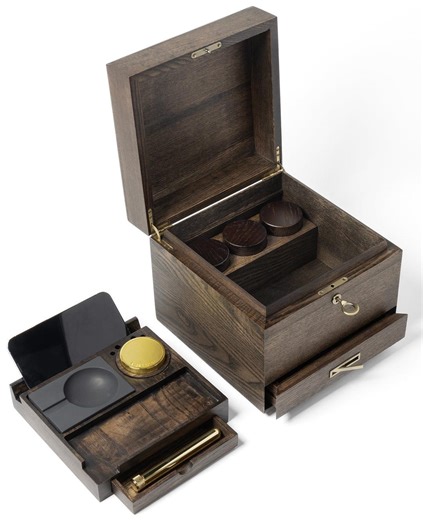 Premium Ash Wooden Stash Box - Cigar Box, Airtight Washable Brass Doob Tube, Grinder, Glass Jar, Concrete Ashtray & Lighter - Etsy