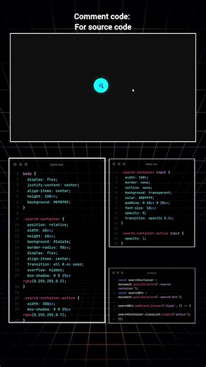 An animated search icon expand using HTML, CSS, and JavaScript #coding #css #html #htmlcssjavascript