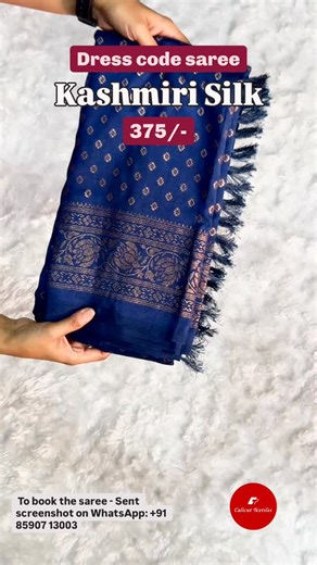 Calicut Textiles on Instagram: "📍 Calicut Textiles, Mofussil Bus Stand Building, Round Block, Second Floor, Kozhikode (Calicut) 📞 WhatsApp: +91 85907 13003 Kashmiri Silk Saree – ₹375 | Now Available Affordable Kashmiri silk sarees now available at Calicut Textiles for just ₹375. Ideal for daily wear, programs, dress code sarees and single purchase. Simple elegant designs with soft feel at a budget price. Huge stock available for retail and bulk buyers. #KashmiriSilkSaree #BudgetSaree #DressCod