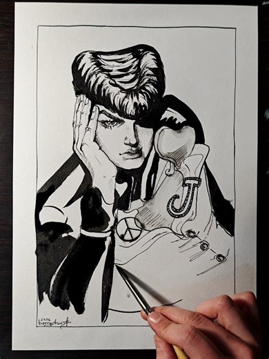 ✨✒️JOSUKE HIGASHIKATA✒️✨ Adding finishing touches to one of Araki-sensei's sketches. Now in higher quality. Enjoy🫴🏻✨ #josuke #josukehigashikata #jjba #sketch #ink