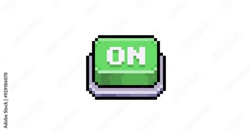 Pixel art animation of green button being turned on on white background. Animation video turning on a button in pixel art and 8 bit style Stock Video