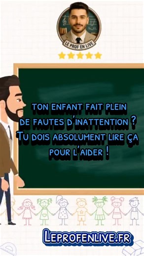 Le prof en live on Instagram: "Votre enfant fait plein de fautes d’inattention ? L’attention, ça se construit, ça ne tombe pas du ciel. Et il y a vraiment des petites habitudes simples que vous pouvez mettre en place à la maison. D’abord, l’environnement : avant les devoirs, on coupe les distractions. Pas de télé, pas de téléphone à côté, un espace un minimum rangé. Un enfant distrait a besoin d’un cadre clair pour se concentrer. Ensuite, on évite les longues séances. Le cerveau fatigue vite. Mi