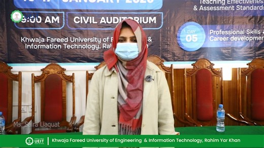 Lecturer Ms. Saira Liaquat, Institute of Computer Sciences, sharing her insightful views on the 5-Day Faculty Induction Program, emphasizing the significance of academic orientation, professional development, and institutional values for newly inducted faculty members. #FacultyInductionProgram #AcademicOrientation #ProfessionalDevelopment #FacultyDevelopment #HigherEducation #InstitutionalValues #NewFaculty #TeachingExcellence #KFUEIT | Khwaja Fareed University of Engineering & Information Techn