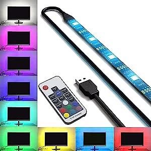 SPE USB Bias Lighting with RF Remote Control for HDTV - Small (39in / 1m) - Multi-Color RGB - USB LED Backlight Strip with Dimmer for Flat Screen TV LCD, Desktop Monitors, Kitchen Cabinets