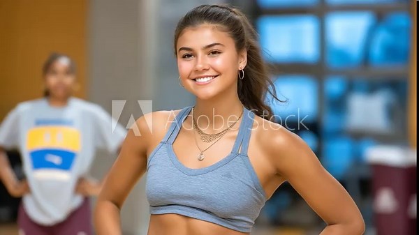 A freshman joins a dance team practice in a gym with mirrors reflecting music blasting and teammates in sync shown in a energetic photo with motion flows mirror gleams and
