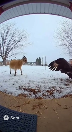 Goat Saves Cat From Eagle Attack | Caught on Ring Camera #cat #funny #animalshorts #cute #viral