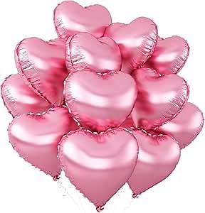 Pink Heart Balloons,12Pcs Light Pink Heart Shaped Foil Balloons,18Inch Pearl Pink Helium Polyester Film Balloon for Birthday Baby Shower Anniversary Wedding Party Decorations