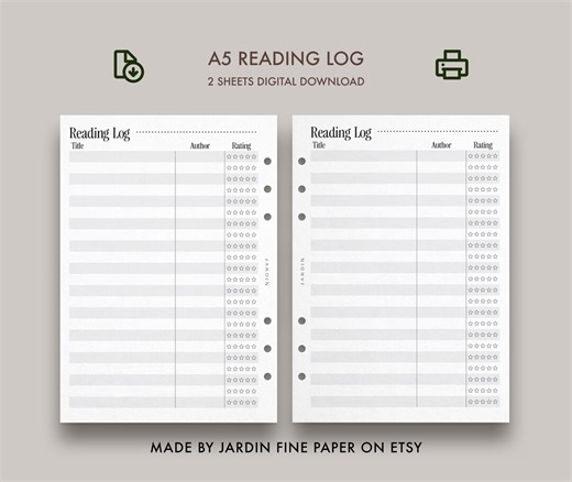 Printable A5 Book Journal Reading Log List Insert | (printable PDF File) - Etsy