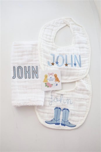 Personalized Cowboy Baby Bib & Burp Cloth Set | Western Baby Gift | Custom Name Baby Bibs - Etsy
