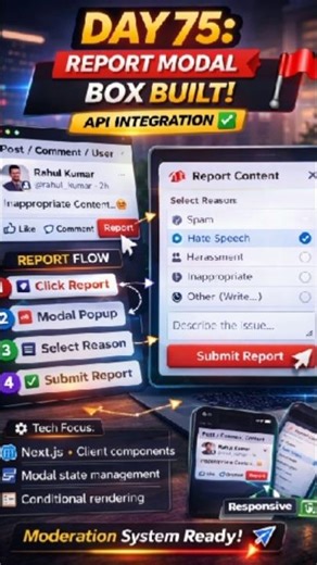 Day 75: Report Modal Box Built 🚩 | Clean UI + UX | Vibeshared