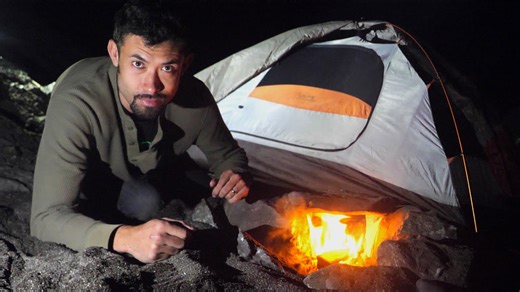 Solo Camping and Cooking on the Beach over a Non-Stick Rock