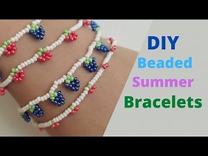 How to make simple summer bracelet with beads, cherry bracelet, strawberry bracelet, grapes tutorial
