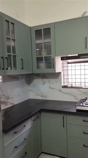 Elegant Modular Kitchen Design in Sage Green ✨#modularkitchen #kitchen #elegantkitchen