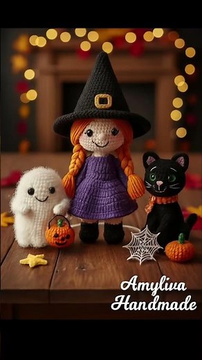 FREE Amigurumi Halloween Crochet Patterns! Witch, Ghost & Black Cat Tutorial #myhandmade #amigurumi