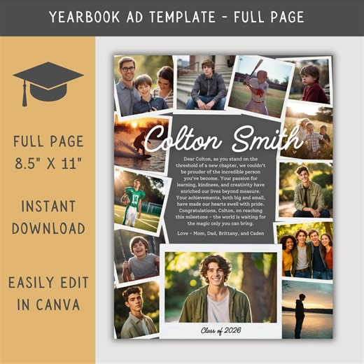 High School Senior Yearbook Ad Template, Editable Full Page Yearbook Ad Layout, Graduation Tribute, Personalized Photo Collage School Ad - Etsy Canada