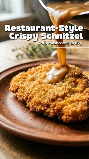 🥩🍄 Restaurant-Style Crispy Schnitzel with Mushroom Gravy – Golden, Crunchy Comfort (Steakhouse Classic • Creamy Brown Gravy • Better Than Takeout) This Restaurant-Style Crispy Schnitzel with Mushroom Gravy is golden, ultra-crispy on the outside, tender inside, and completely smothered in rich mushroom gravy 🤎🔥 That crunchy crust meets silky, savory sauce — and when it hits mashed potatoes? Pure comfort. It’s steakhouse vibes at home… and honestly, it’s better than takeout. ⏱️ Recipe Details 