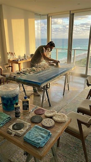 🔥 Turning a Table Into an Ocean 🌊 Epoxy Resin Art