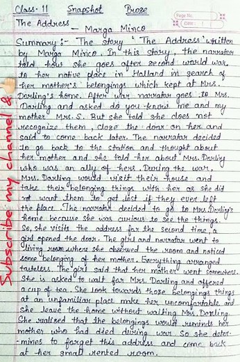 Class 11 ||Snapshot|| 'The Address' summary #english