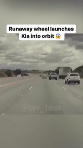 15K views · 240 reactions | This might be the unluckiest runaway wheel fail of all time. The Kia driver apparently survived ... somehow. https://www.thedrive.com/news/watch-a-runaway-tire-catapult-a-kia-soul-into-the-air-in-shocking-highway-accident : Anoop Khatra | The Drive | Facebook