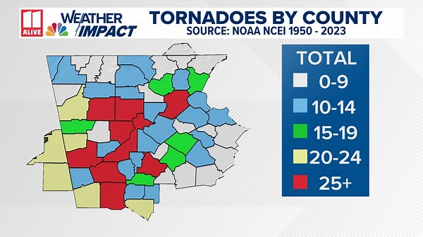 These north Georgia counties have had the most tornadoes since 1950