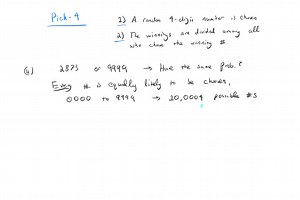Playing Pick 4 The Pick 4 games in many state lotteries announce a four-digit winning number each day. You can think of the winning number as a four-digit group from a table of random digits. You win (or share) the jackpot if your choice matches the winning number. The winnings are divided among all players who matched the winning number. That suggests a way to get an edge. (a) The winning number might be, for example, either 2873 or 9999. Explain why these two outcomes have exactly the same pro