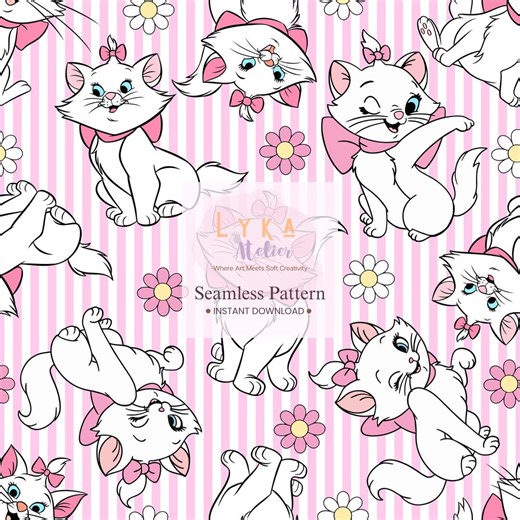 Pink Stripe Cat Seamless Pattern, Cartoon Kitty Bow, Nursery Fabric Wallpaper (digital Download) - Etsy