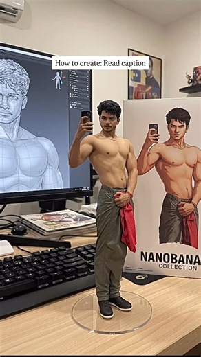 Sankalp 🇮🇳 on Instagram: "STEP 1 : Search on google : Google Gemini STEP 2 : Select any photo STEP 3: COPY & PASTE THE PROMPT BELOW Using the nano-banana model, create a 1/7 scale commercialized figurine of the characters in the picture, in a realistic style, in a real environment. The figurine is placed on a computer desk. The figurine has a round transparent acrylic base, with no text on the base. The content on the computer screen is the brush modeling process of this figurine. Next to the 